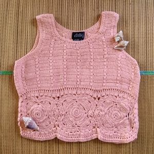 Vintage 80's Boutique Europa Pink Crochet Top